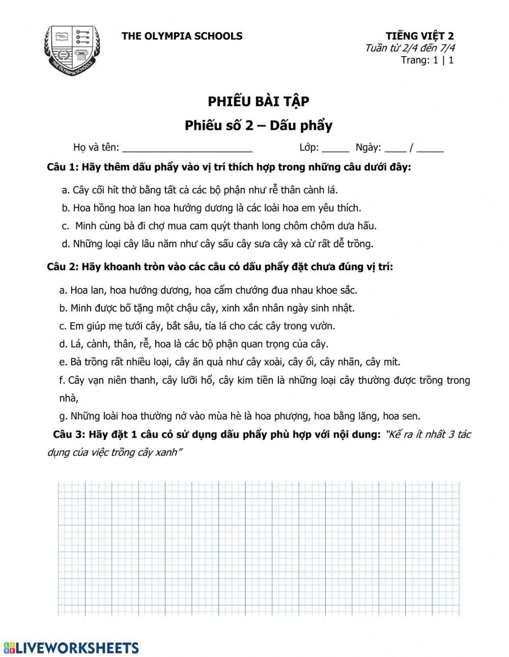 Tiếng Việt-Phiếu số 2-Tuần 10