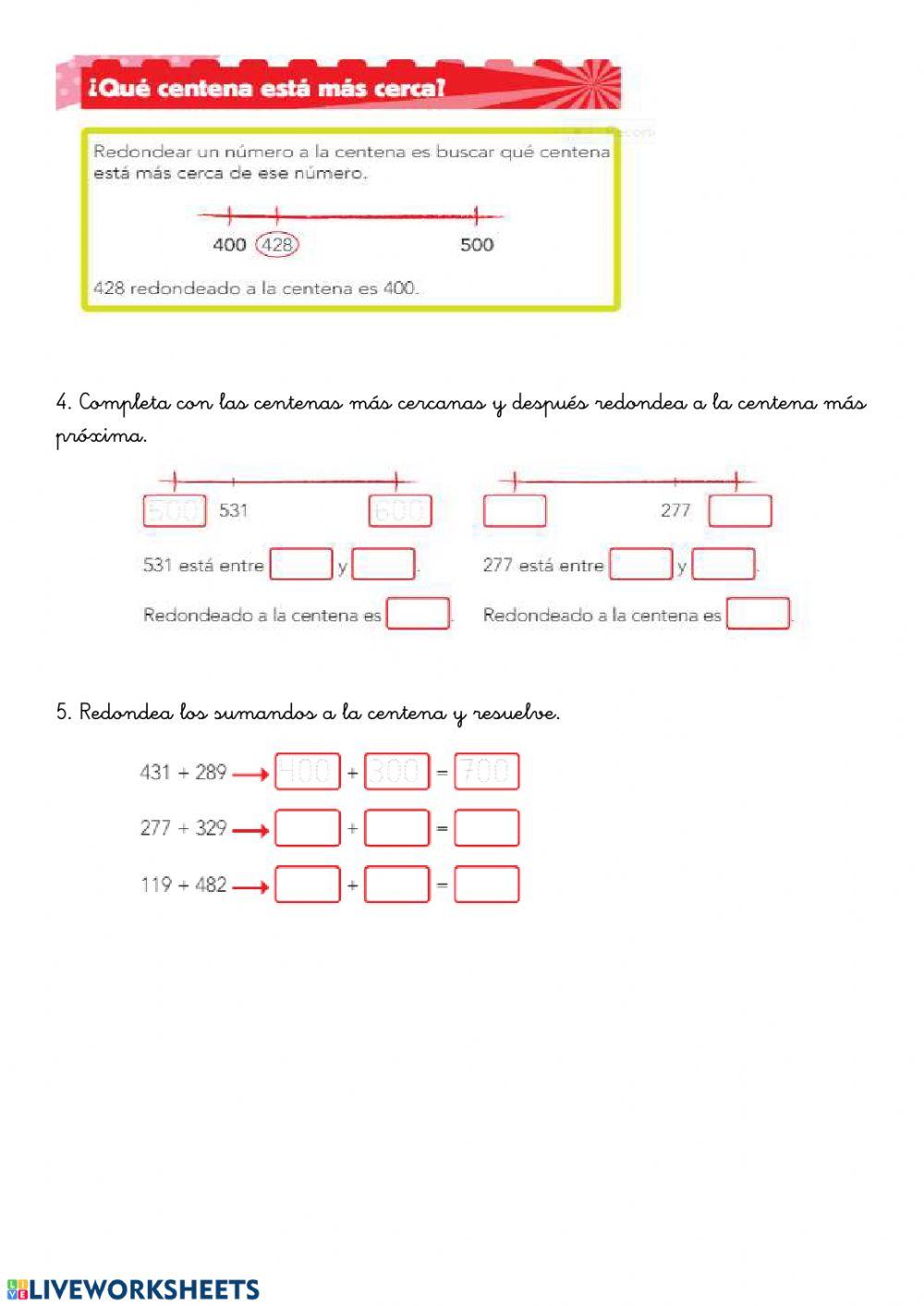 Ficha recta numérica y redondeo