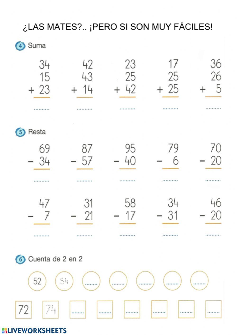 Operaciones sumas y restas