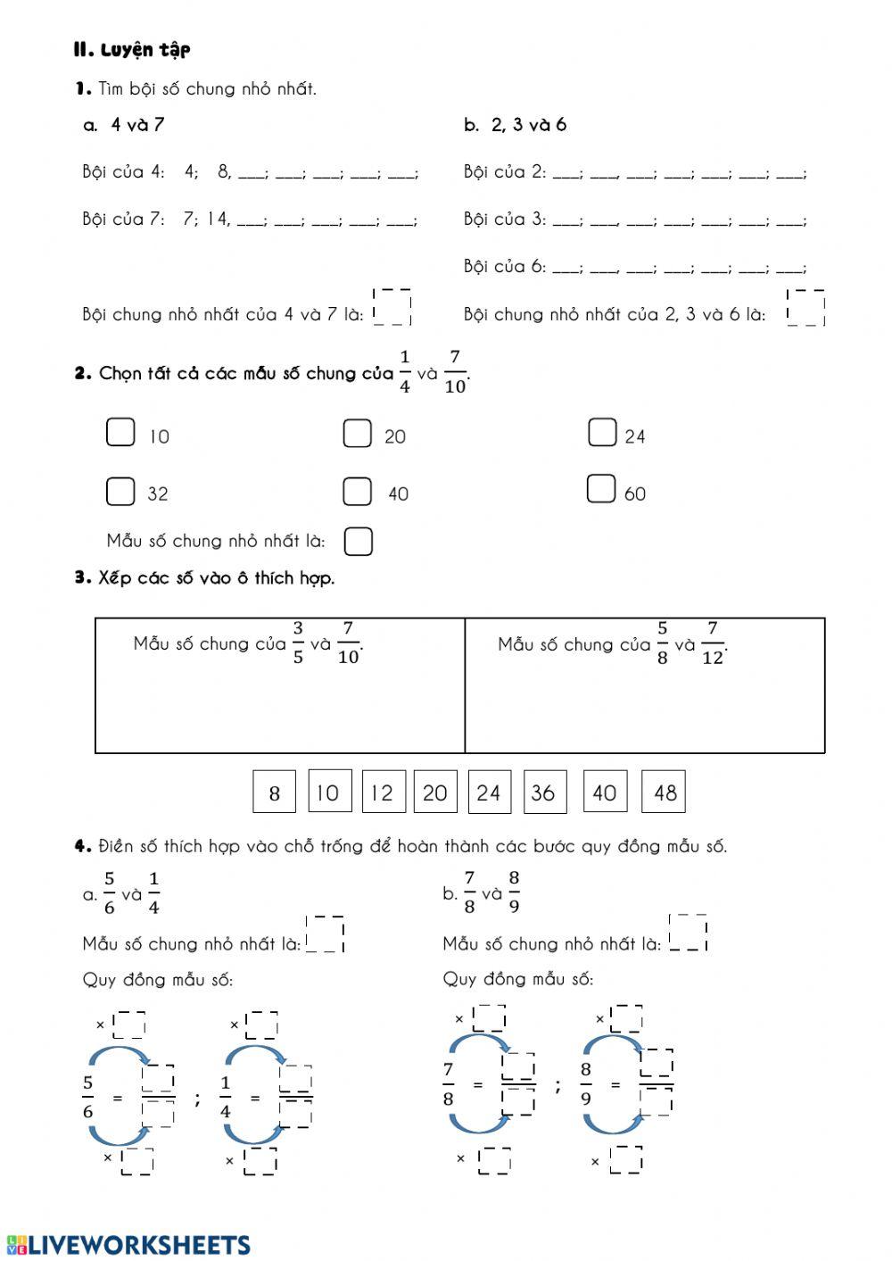 Find Common Denominators worksheet Live Worksheets
