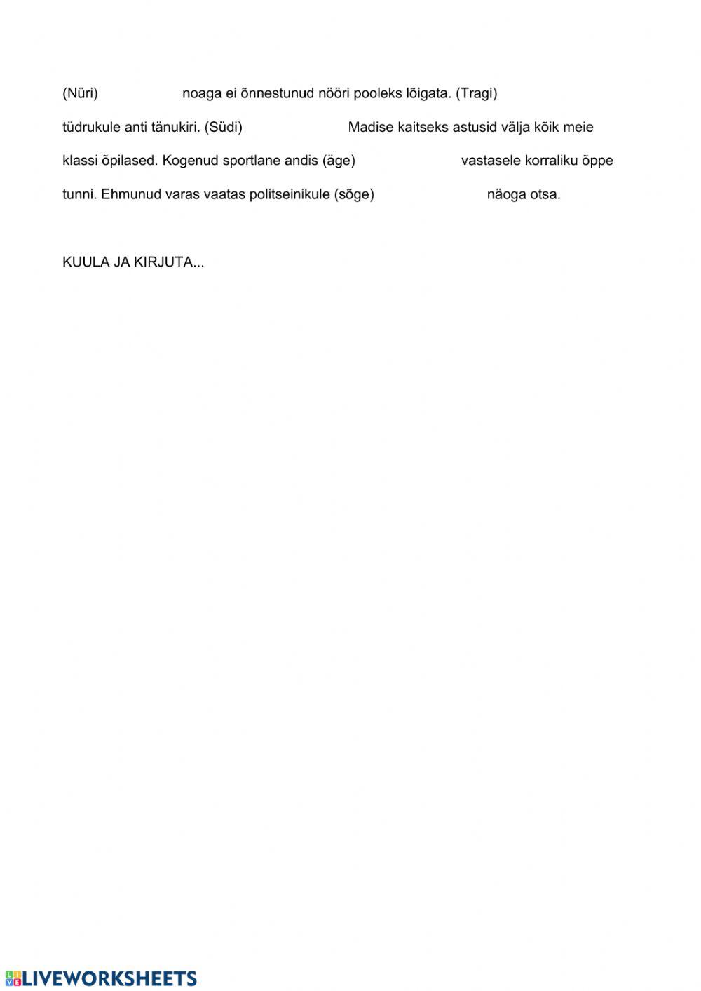 Käänamine. Kontrolltöö 7. klassile