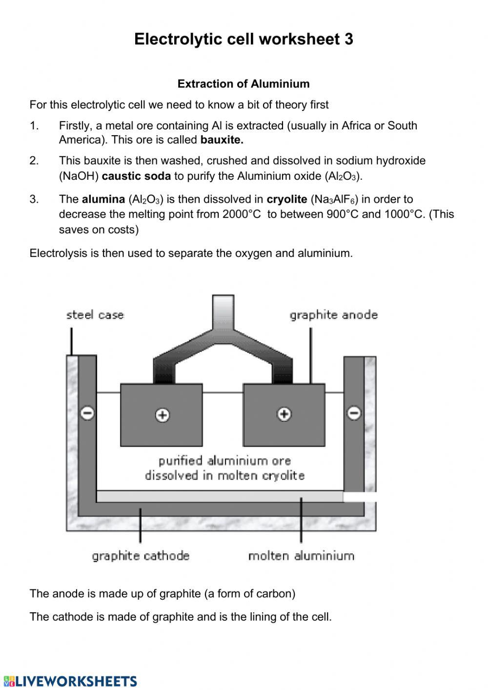 Electrolytic cell worksheet 3
