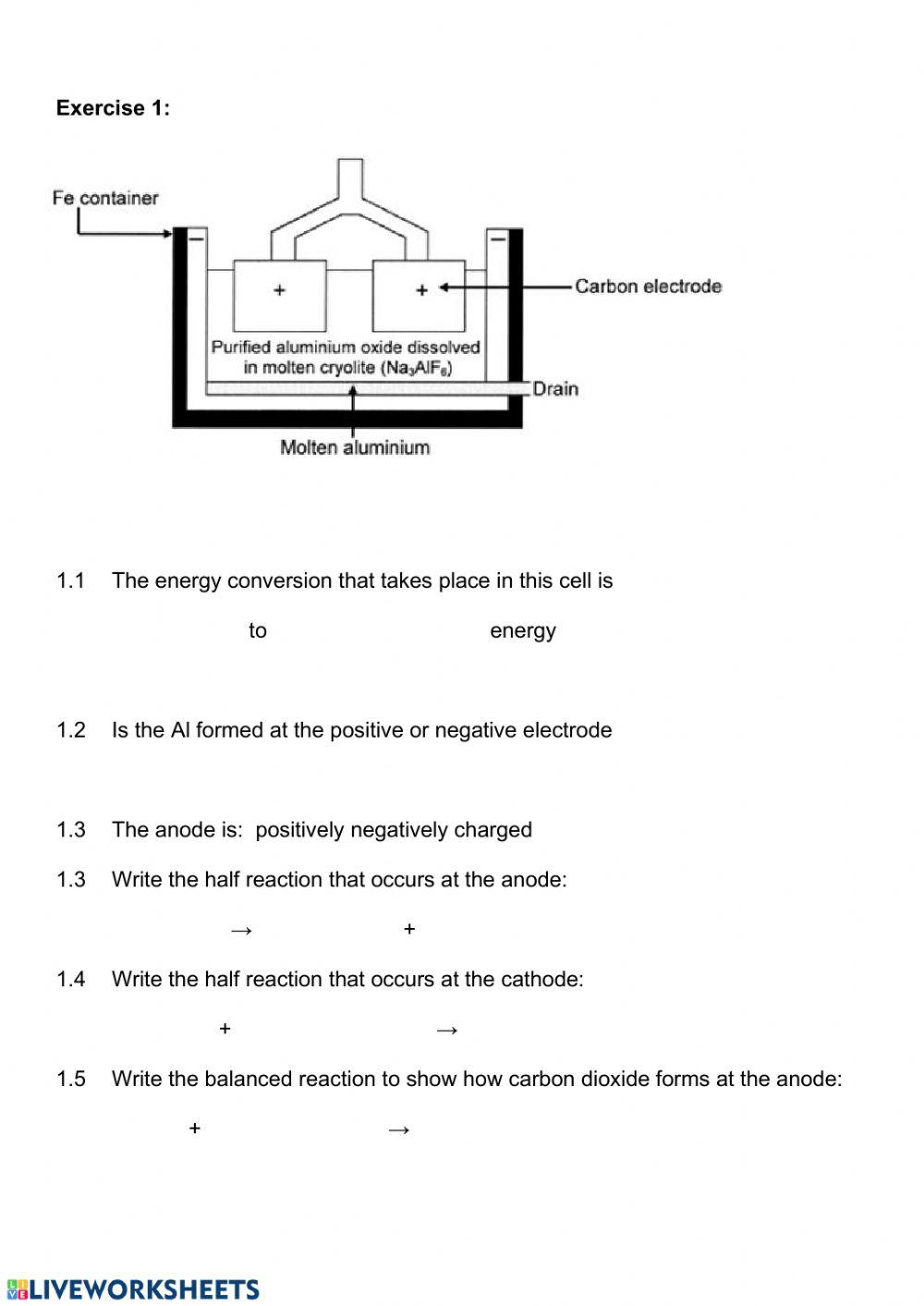 Electrolytic cell worksheet 3