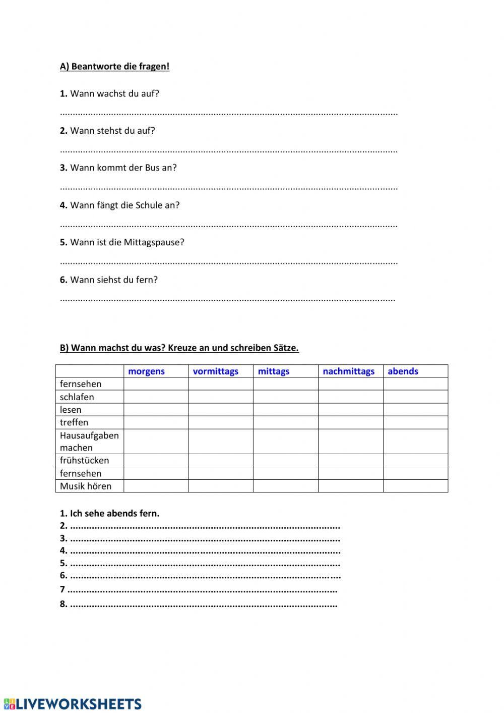 Tagesablauf W-Fragen