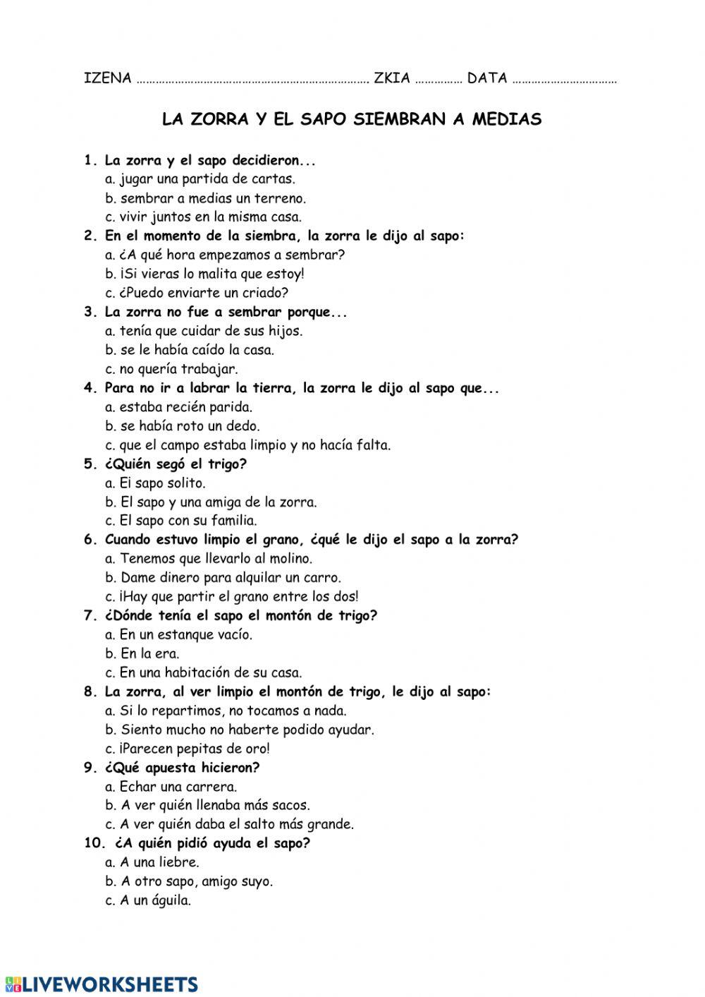 LA ZORRA Y EL SAPO SIEMBRAN A MEDIAS