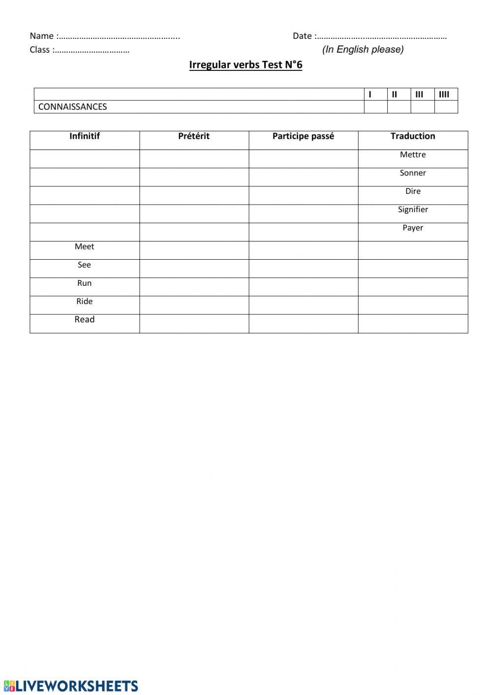 Irregular verbs N°6