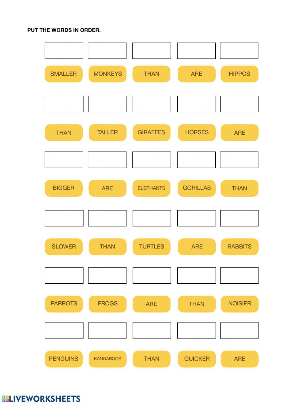 Comparatives - Order the sentences