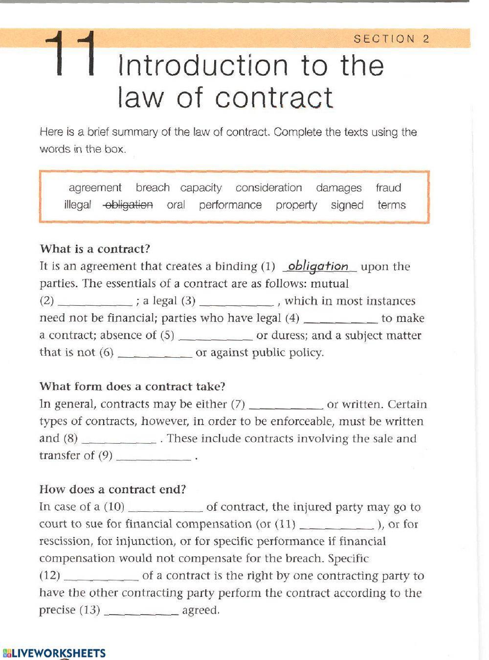 Introduction to the law of contracts