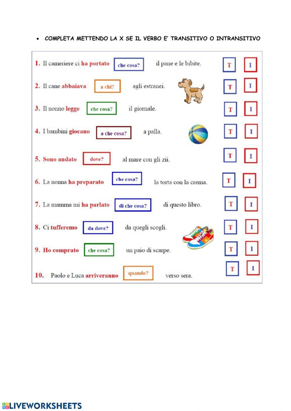 Verbi transitivi e intransitivi