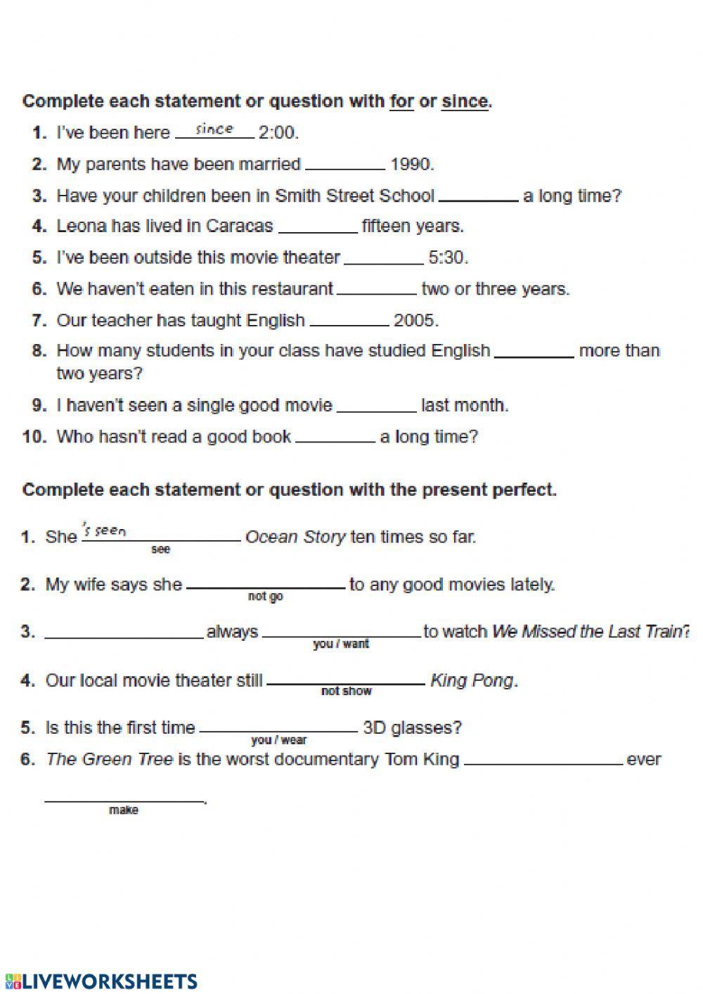 Present Perfect - Since-For