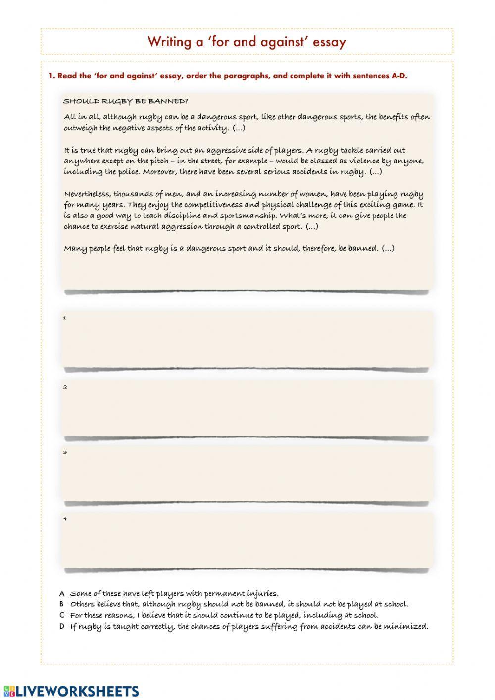 'For and against' essay