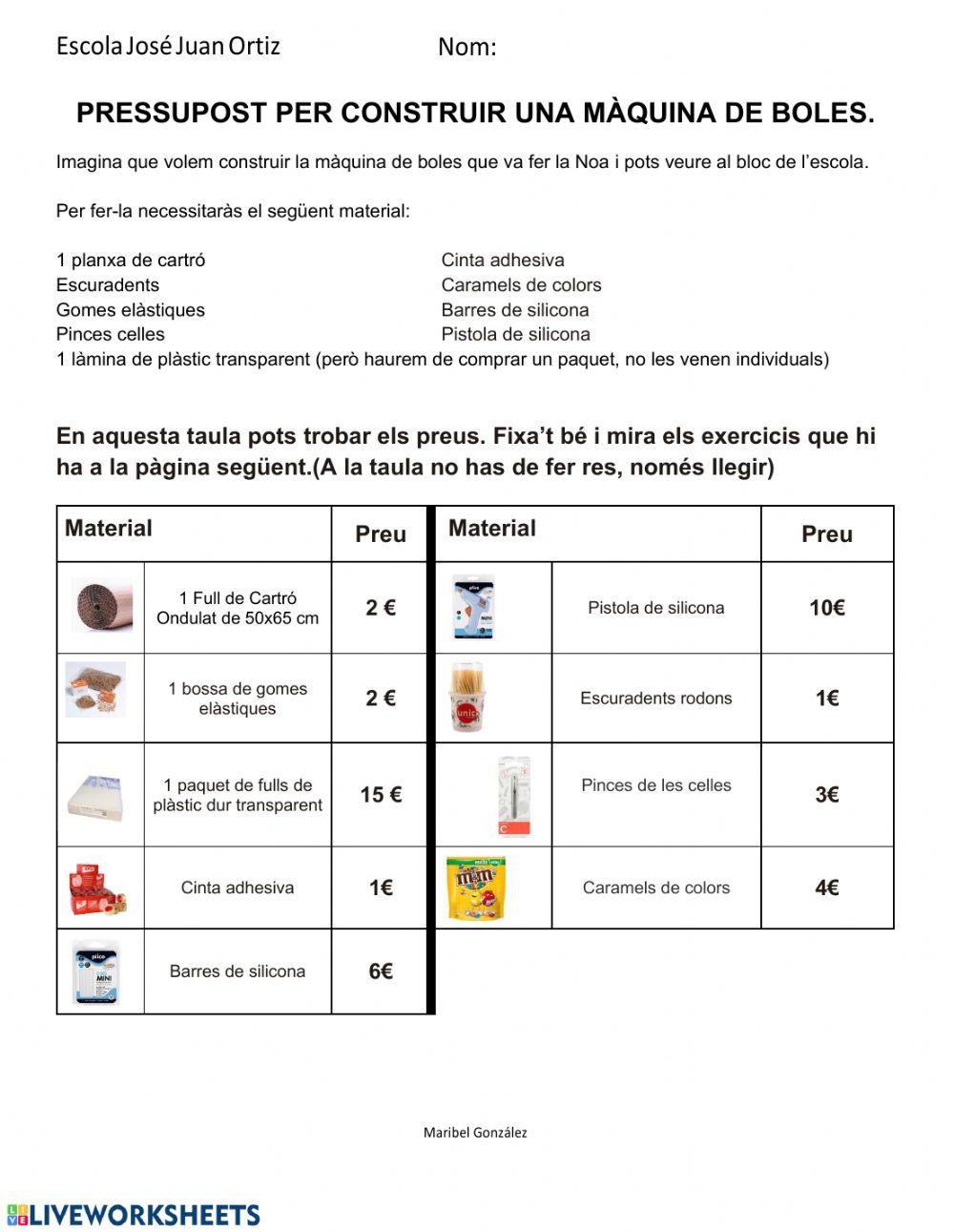 Pressupost per fer una màquina de boles