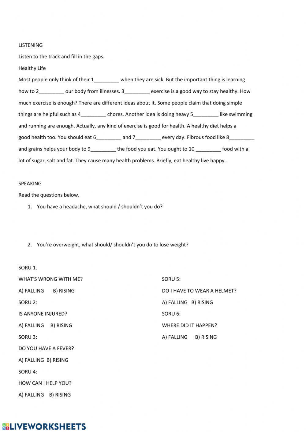 Healt Problems 'Listening and Pronunciation'