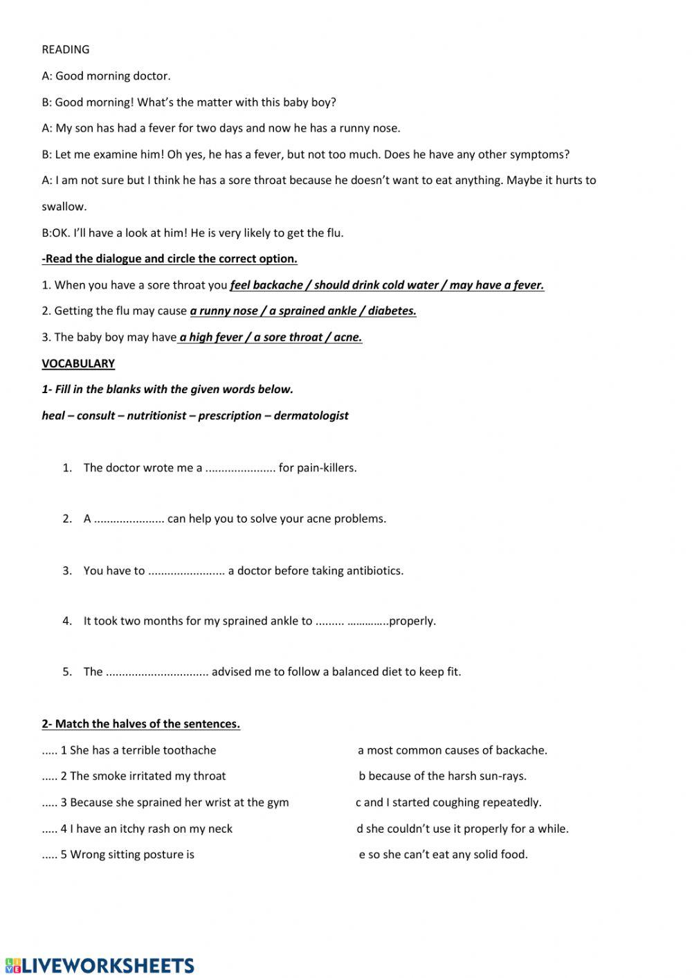 Healt Problems 'Reading and Grammar'