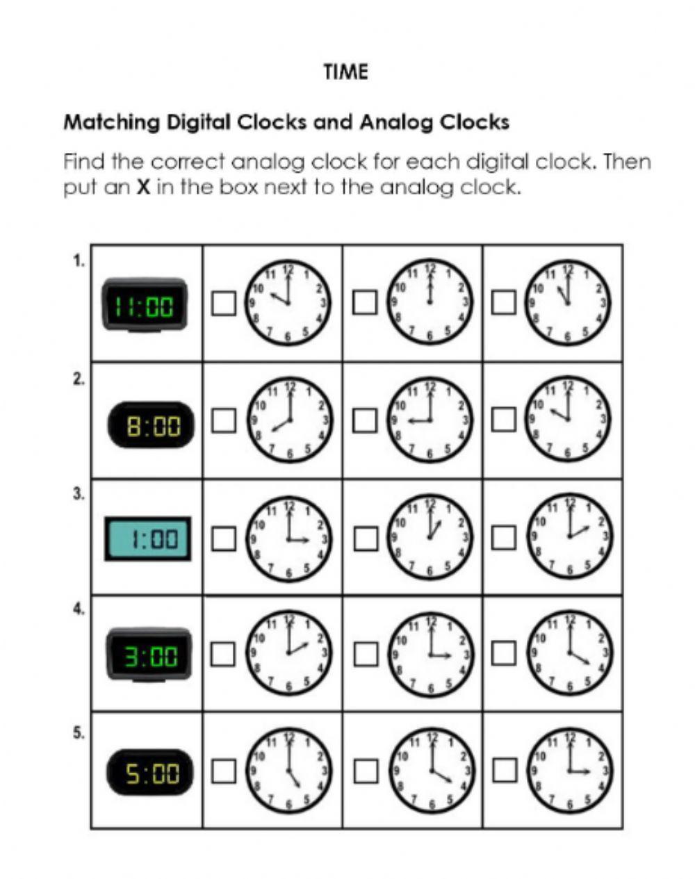Match Digital and Analog Clocks