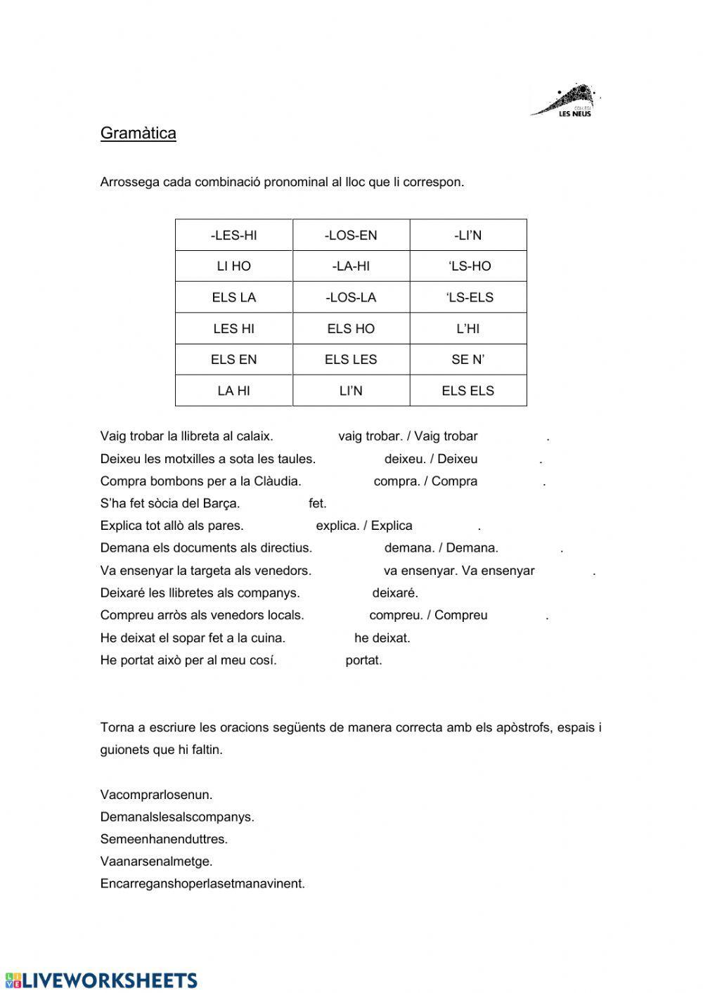 Combinacions binàries de pronoms febles
