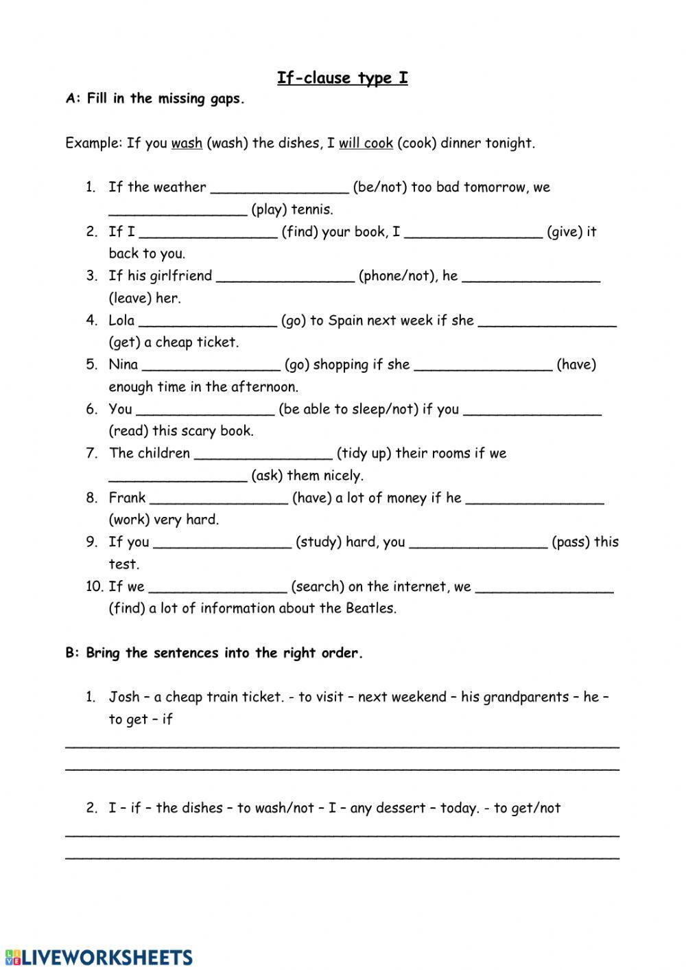 conditional clauses-type 1 - ESL worksheet by anamatos