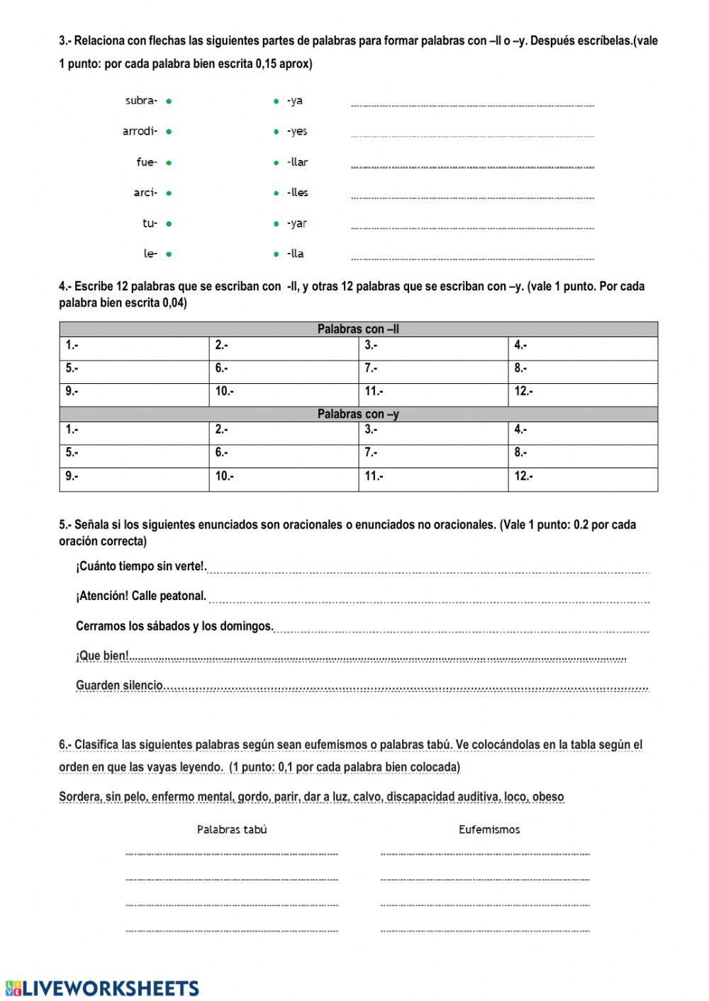 Prueba de conocimientos Tema 9 Lengua -ficha nº 20