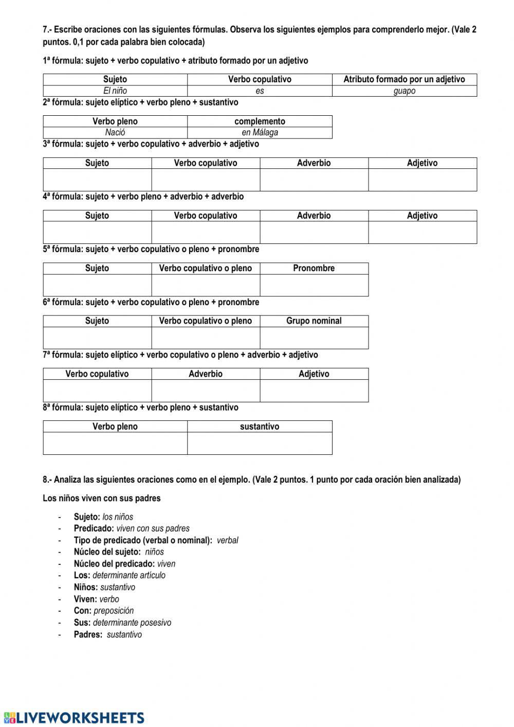 Prueba de conocimientos Tema 9 Lengua -ficha nº 20