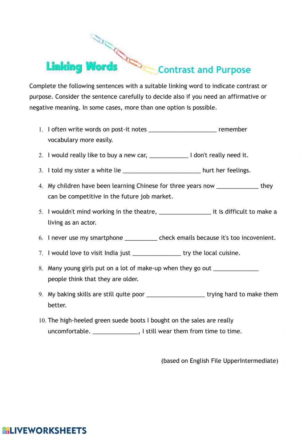 Linking Words: Contrast and Purpose