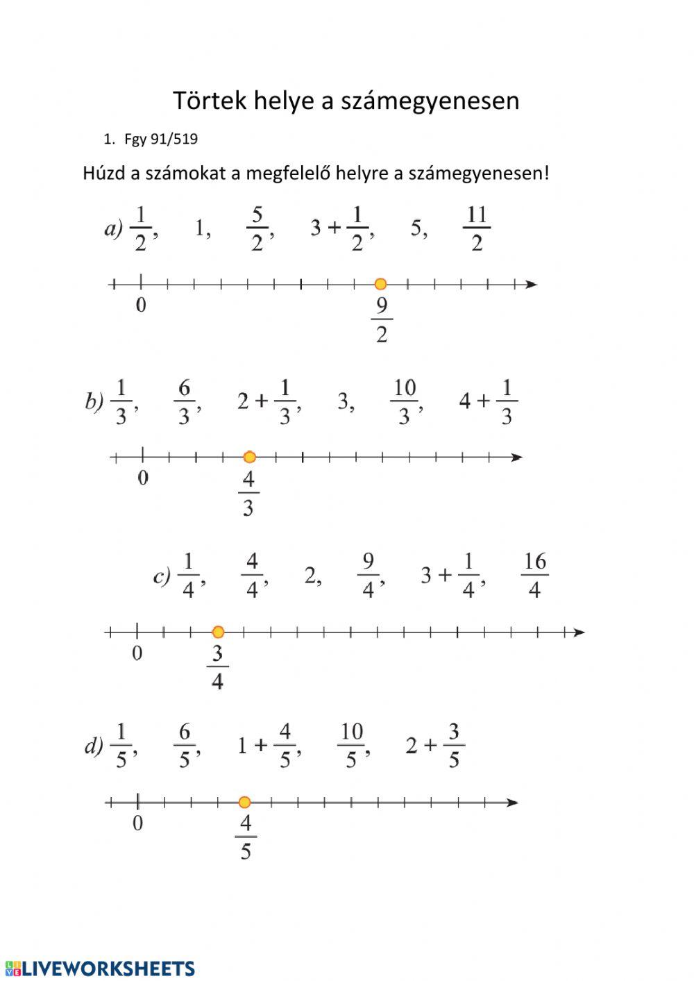 Törtek helye a számegyenesen