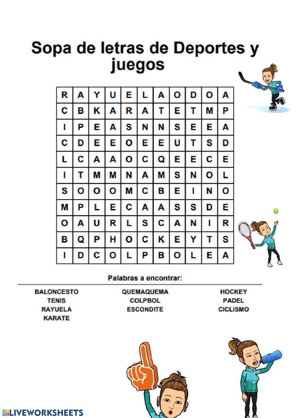 Sopa de letras de deportes y juegos