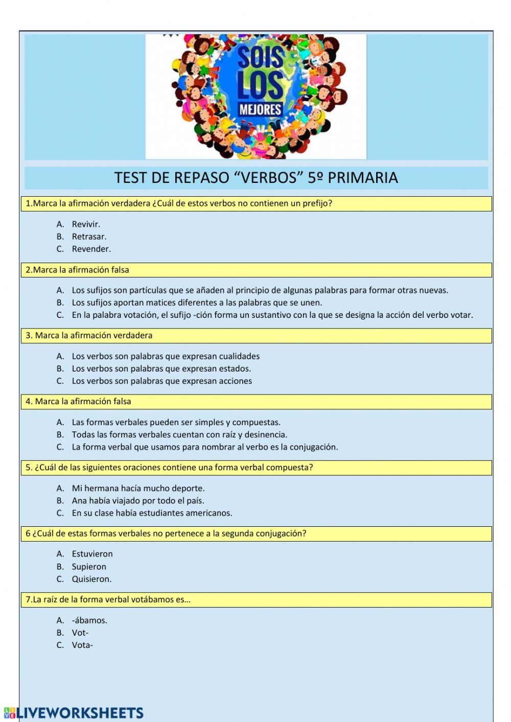 Test verbos 5 primaria