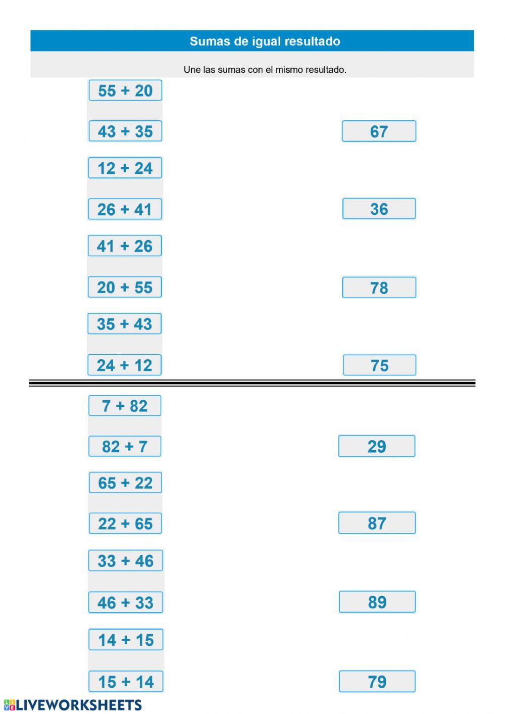 Sumas de igual resultado