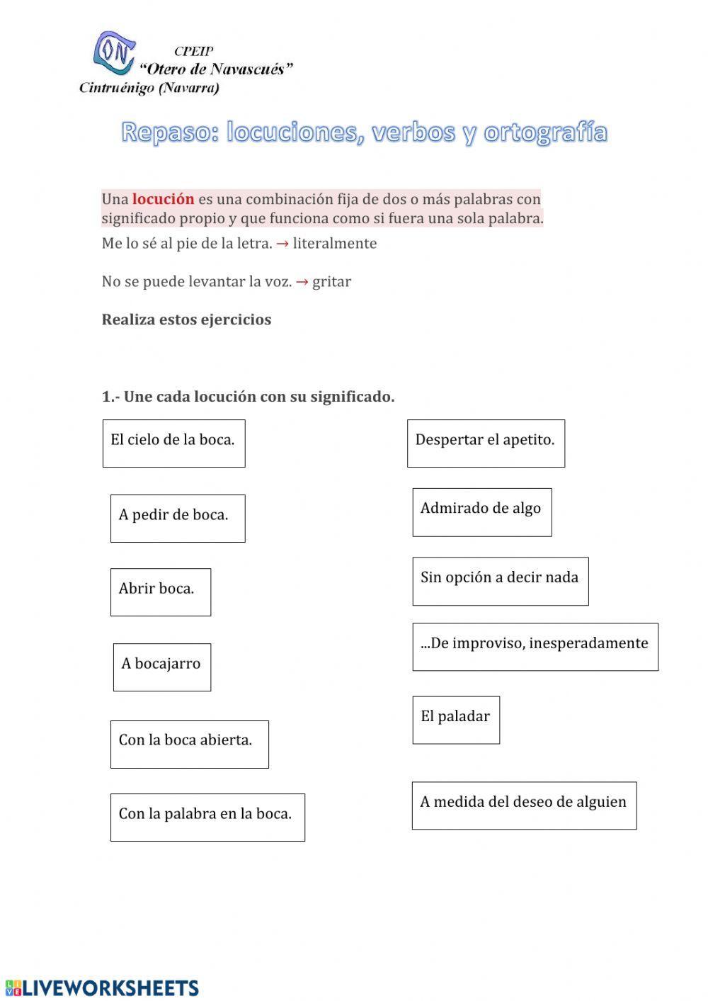 Locuciones, tiempos verbales, ortografía
