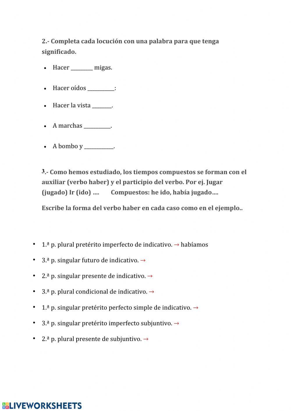 Locuciones, tiempos verbales, ortografía