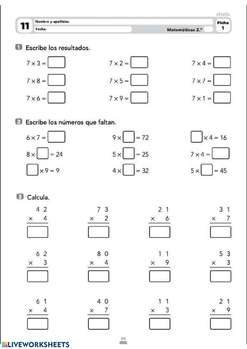 Multiplicación en vertical Multiplicación en vertical