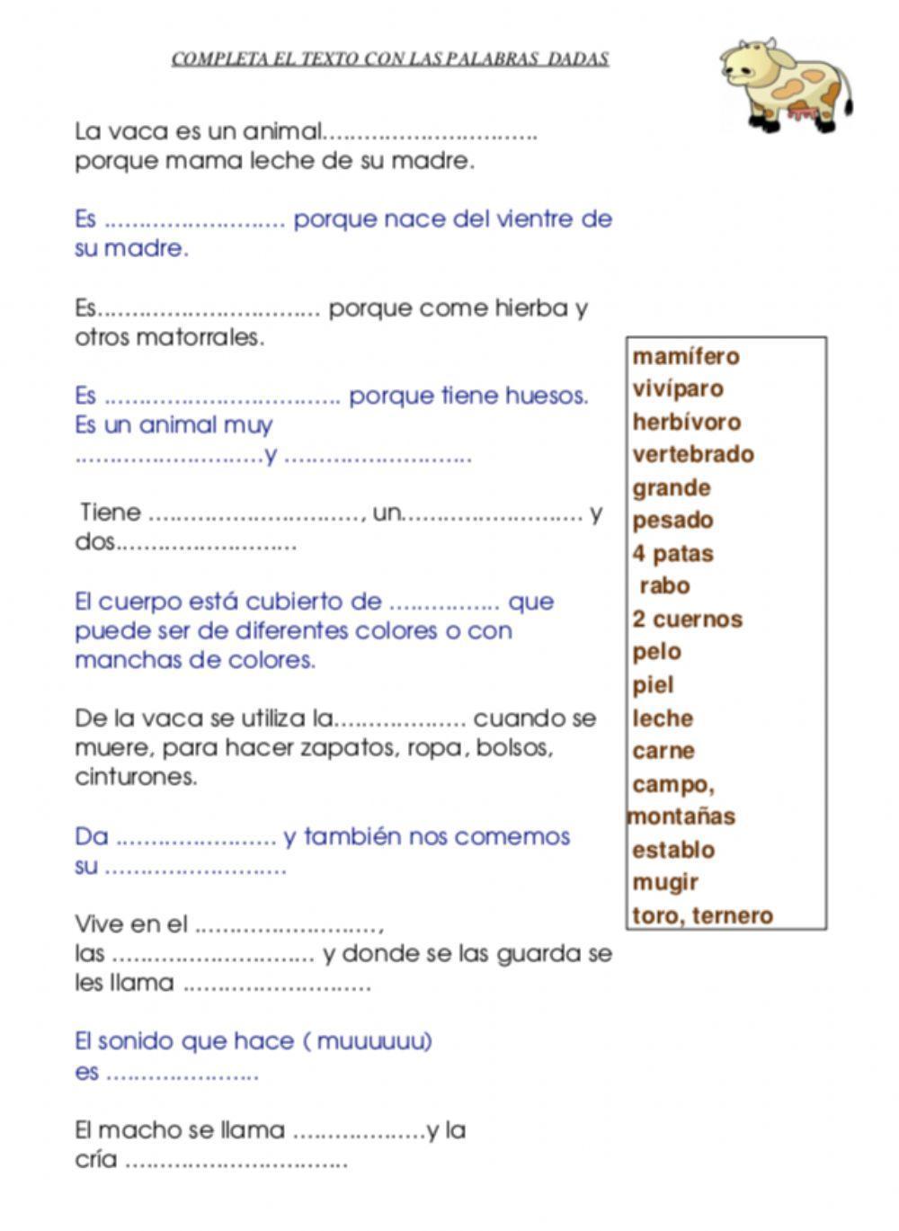 Completar descripción vaca