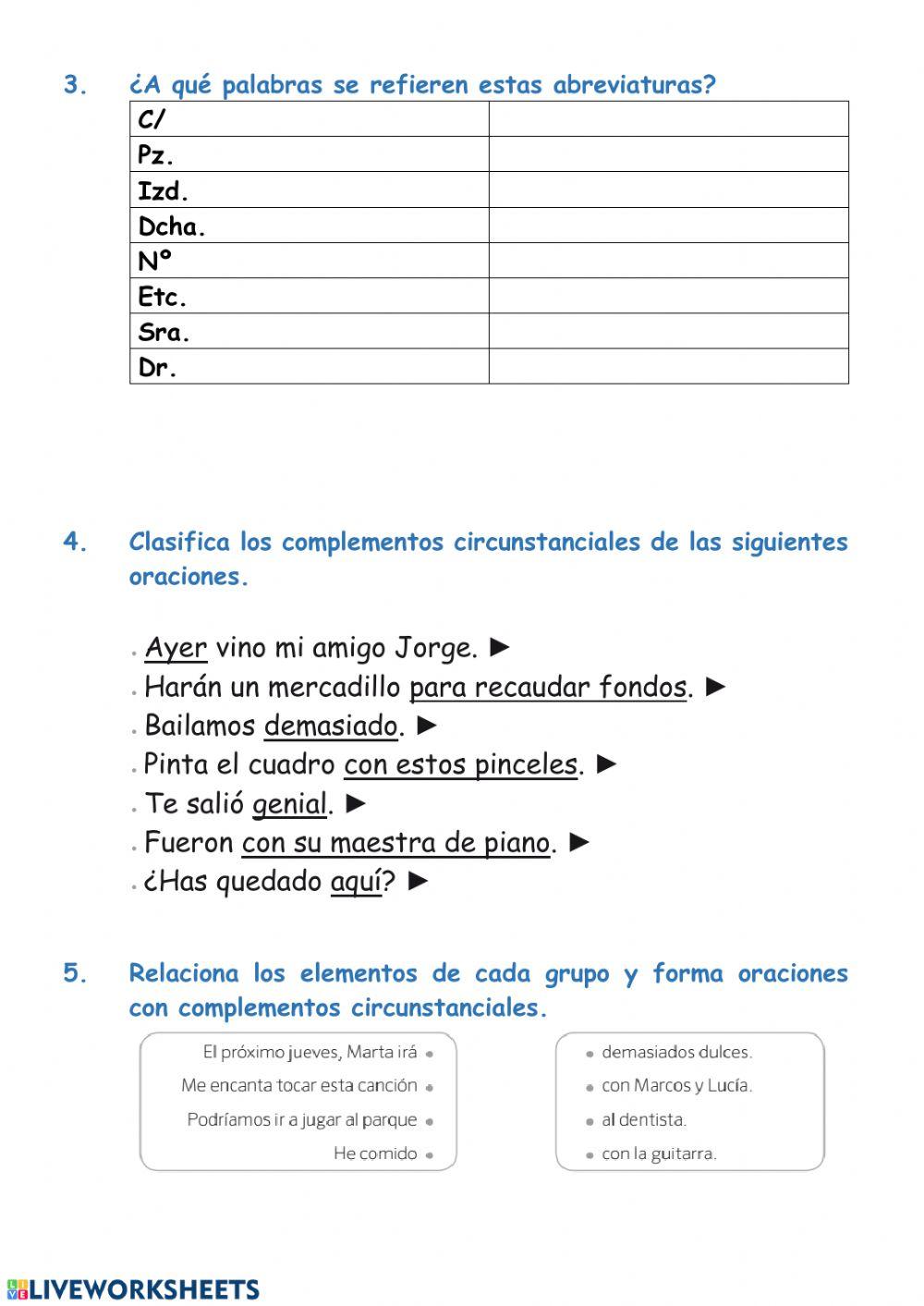 Castellano - Siglas, abreviaturas y complemento circunstancial