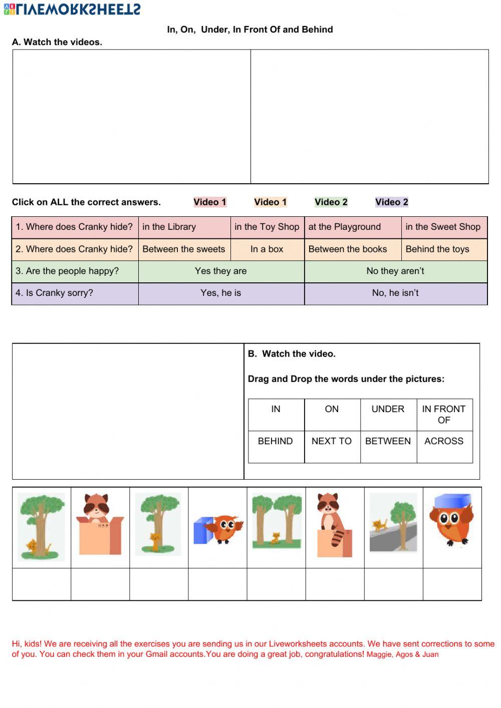 Grammar: In, On, Under, In front of and Behind
