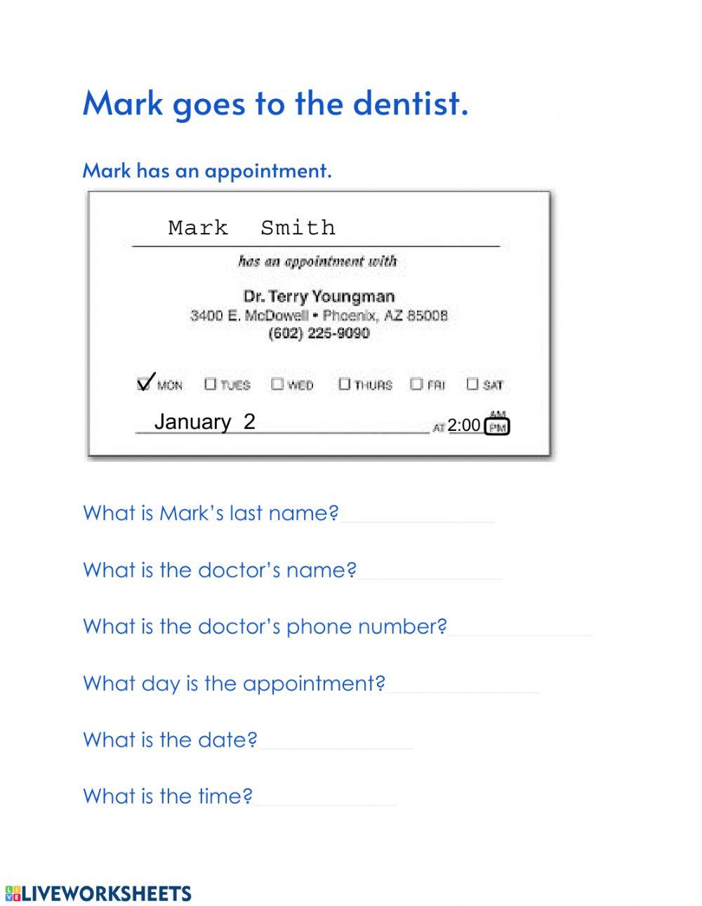 Mark's appointment card 1-2