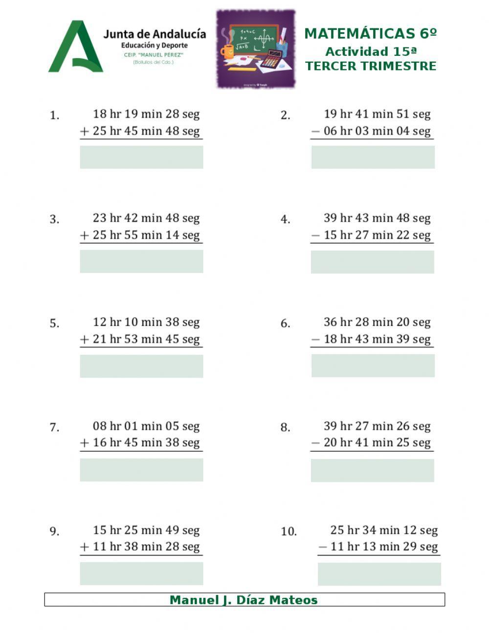 Sumas y restas de intervalos de tiempos