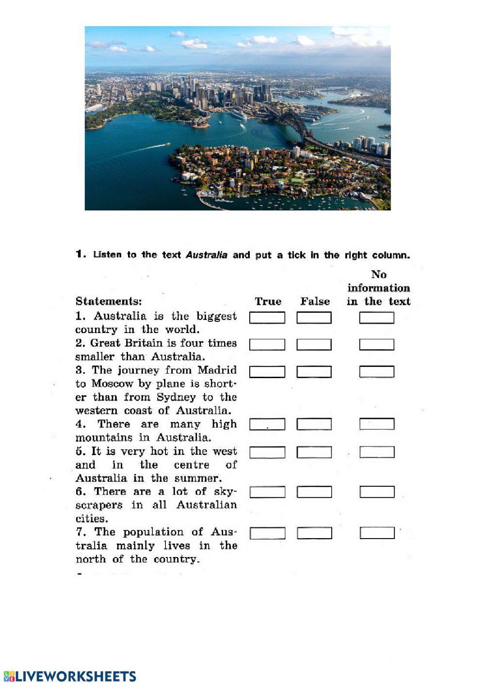 Australia Listening Quiz to Unit 21 form 6