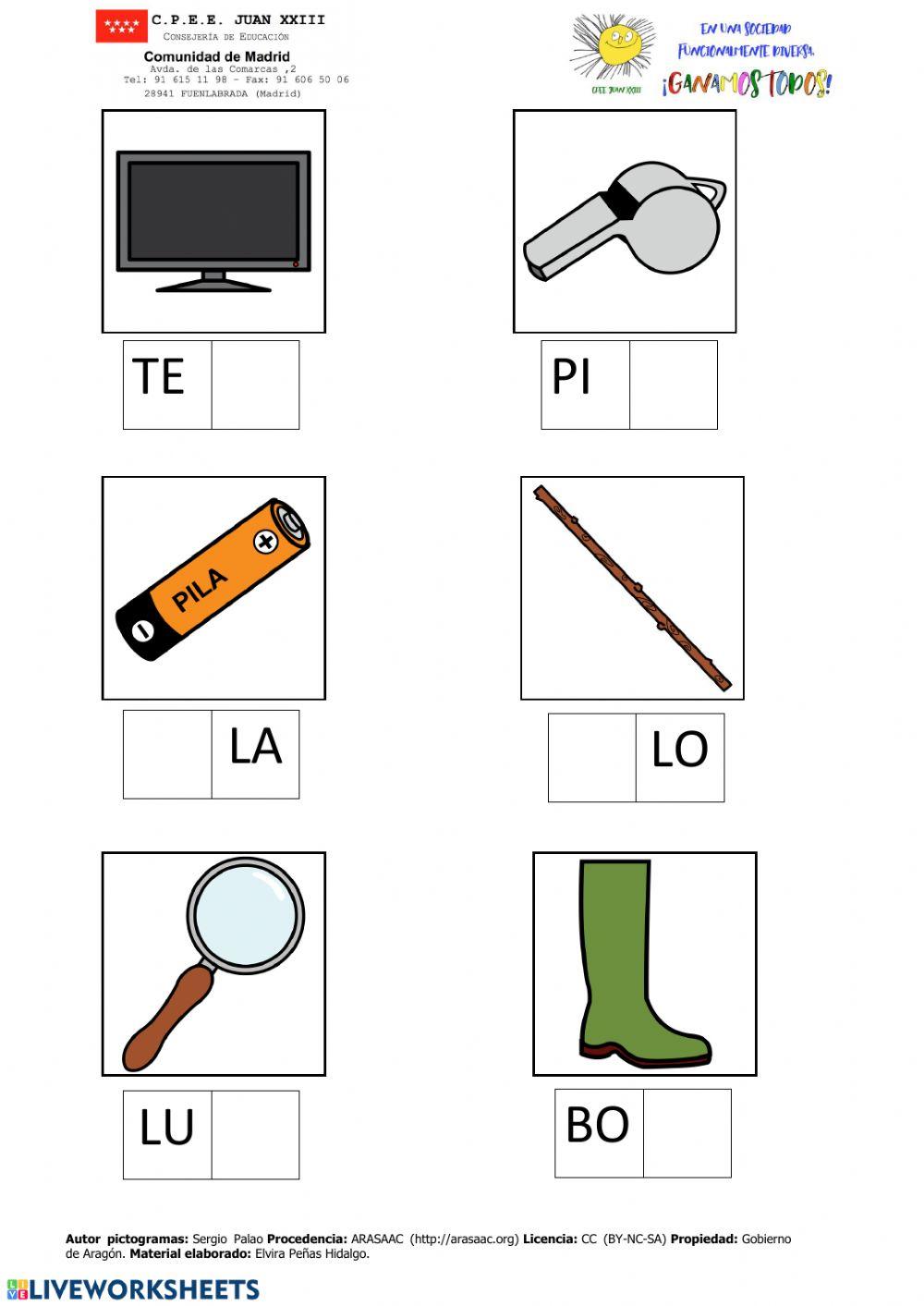 Completa palabras con sílabas directas