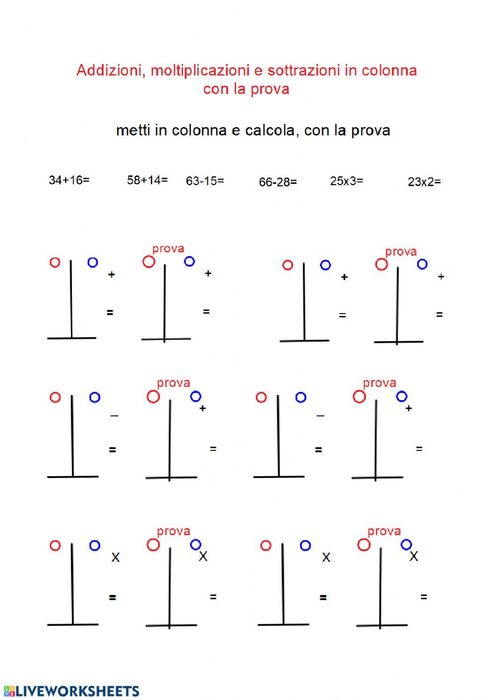 Addizioni, sottrazioni e moltiplicazioni
