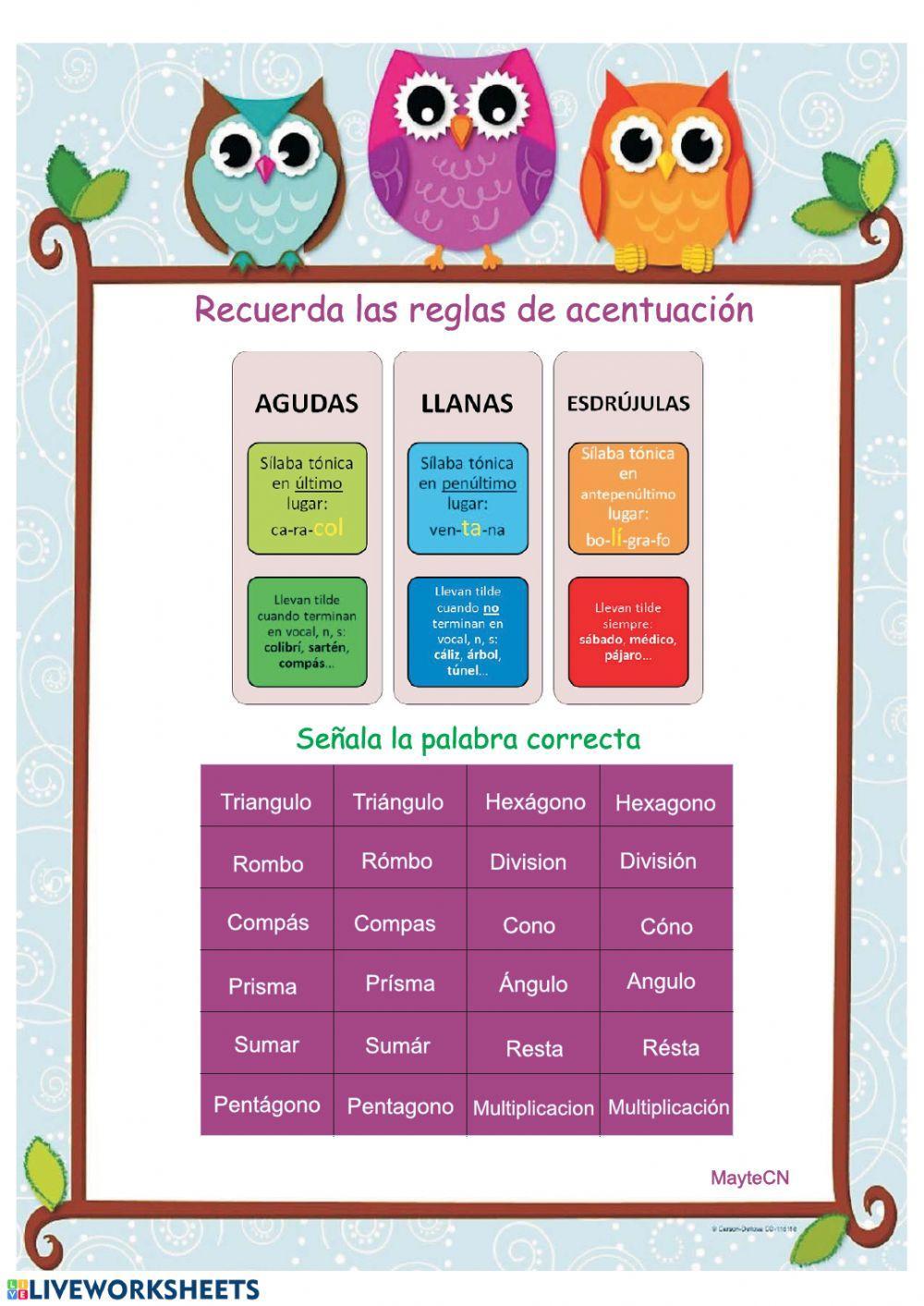 Palabras agudas, llanas y esdrújulas