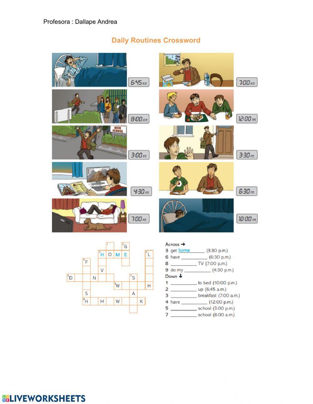 Daily Routines Crossword