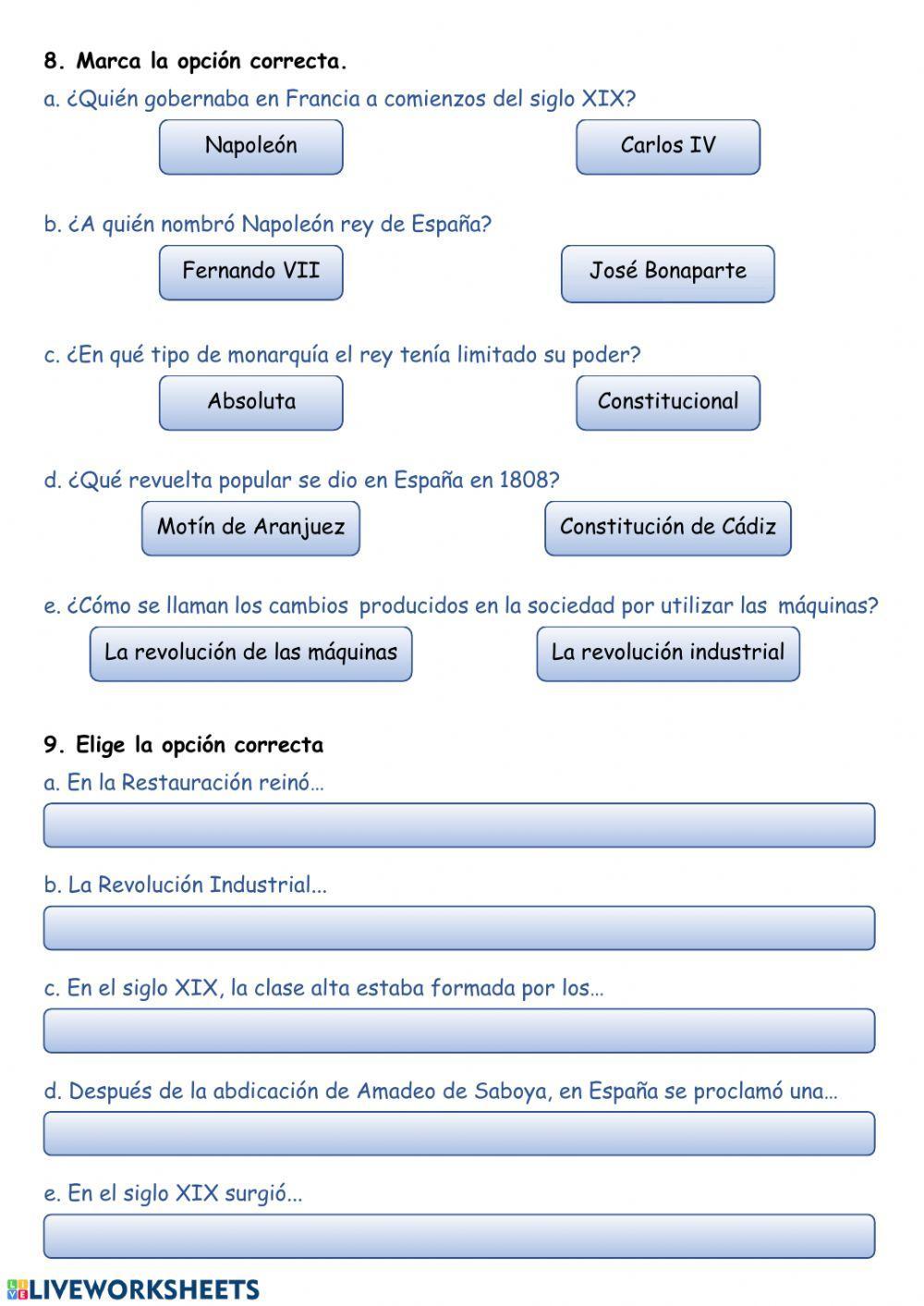 Edad contemporánea: España en el siglo XIX