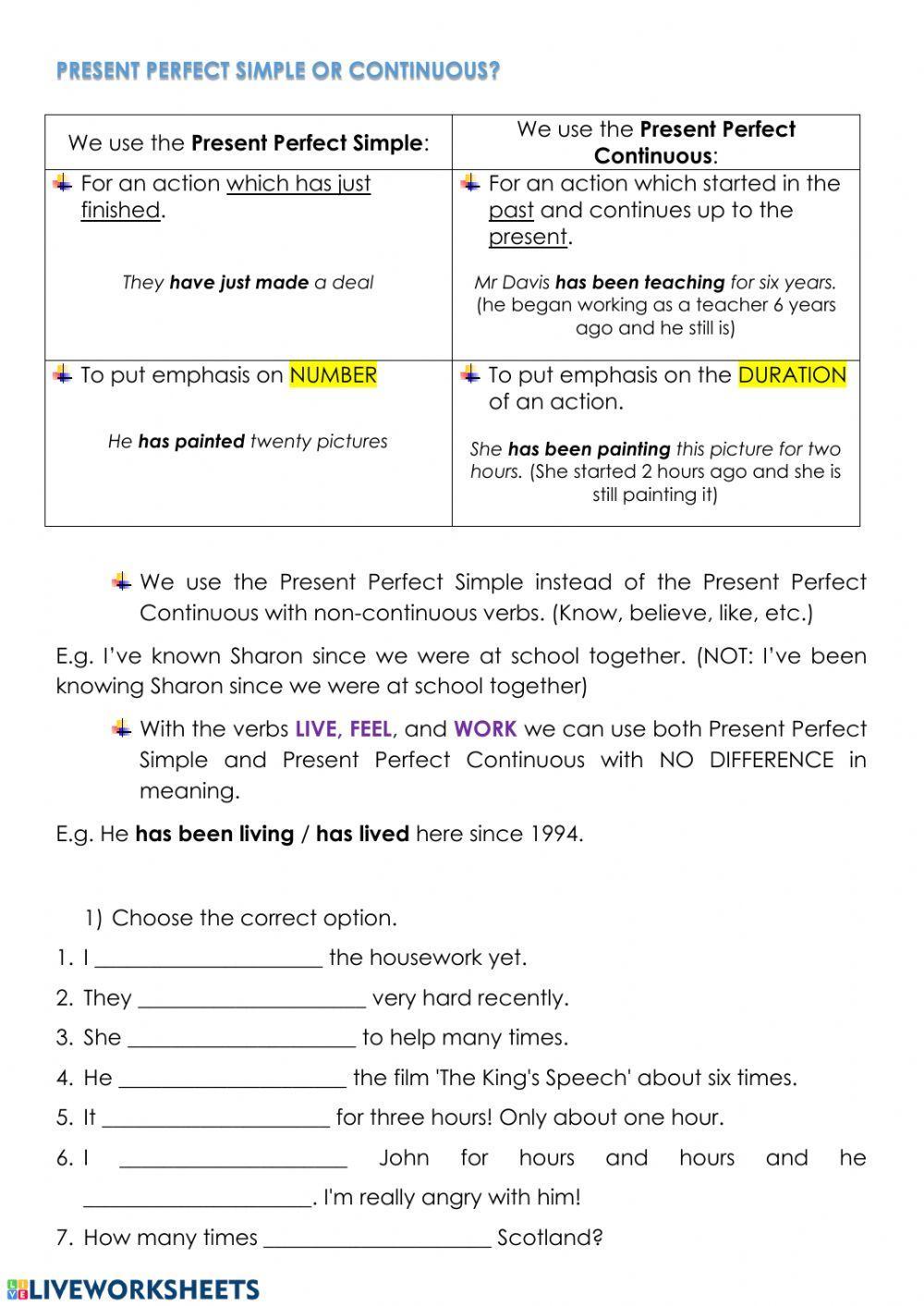 Present Perfect- present perfect continuous
