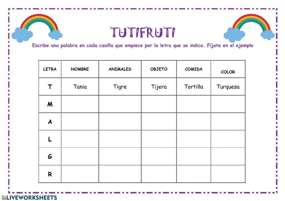 Juego tutifruti