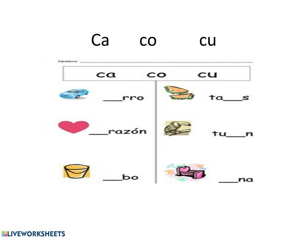 Schede Ca Co Cu Maestra Mary Silabas ca, co, cu worksheet | Live Worksheets