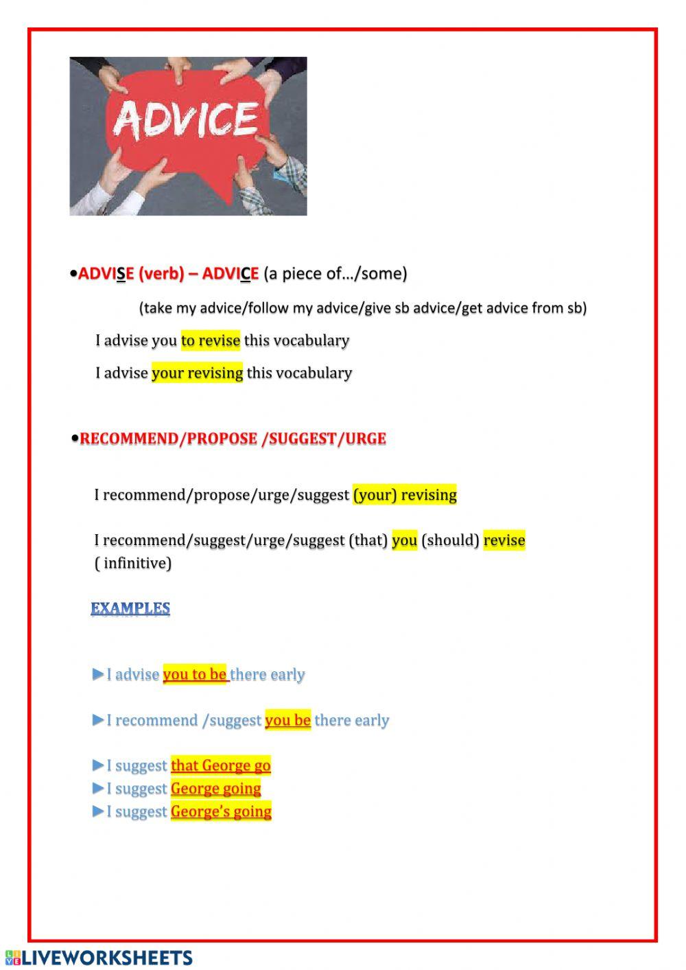 ADVICE AND PROPOSALS