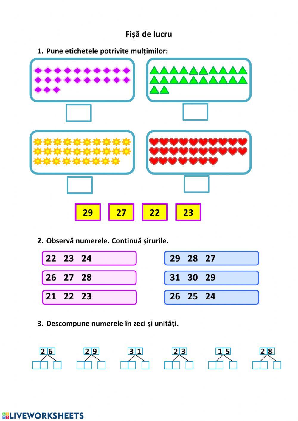 Numere naturale 0-31 șiruri, descompunere