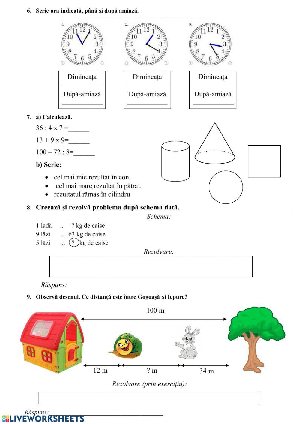 Evaluare Matematica Clasa a II-a