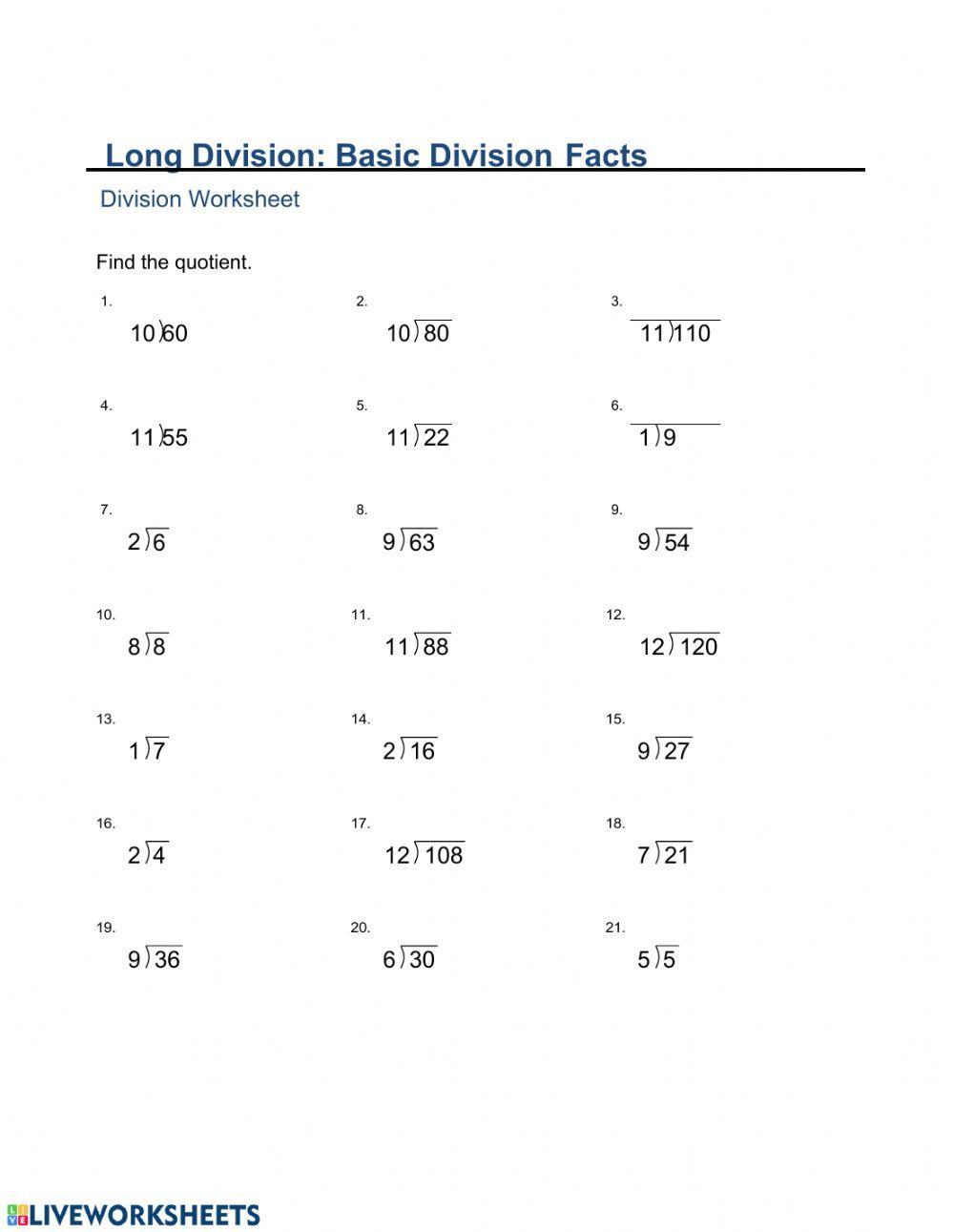 MA2-Monday (Long Division Basic Division Facts)