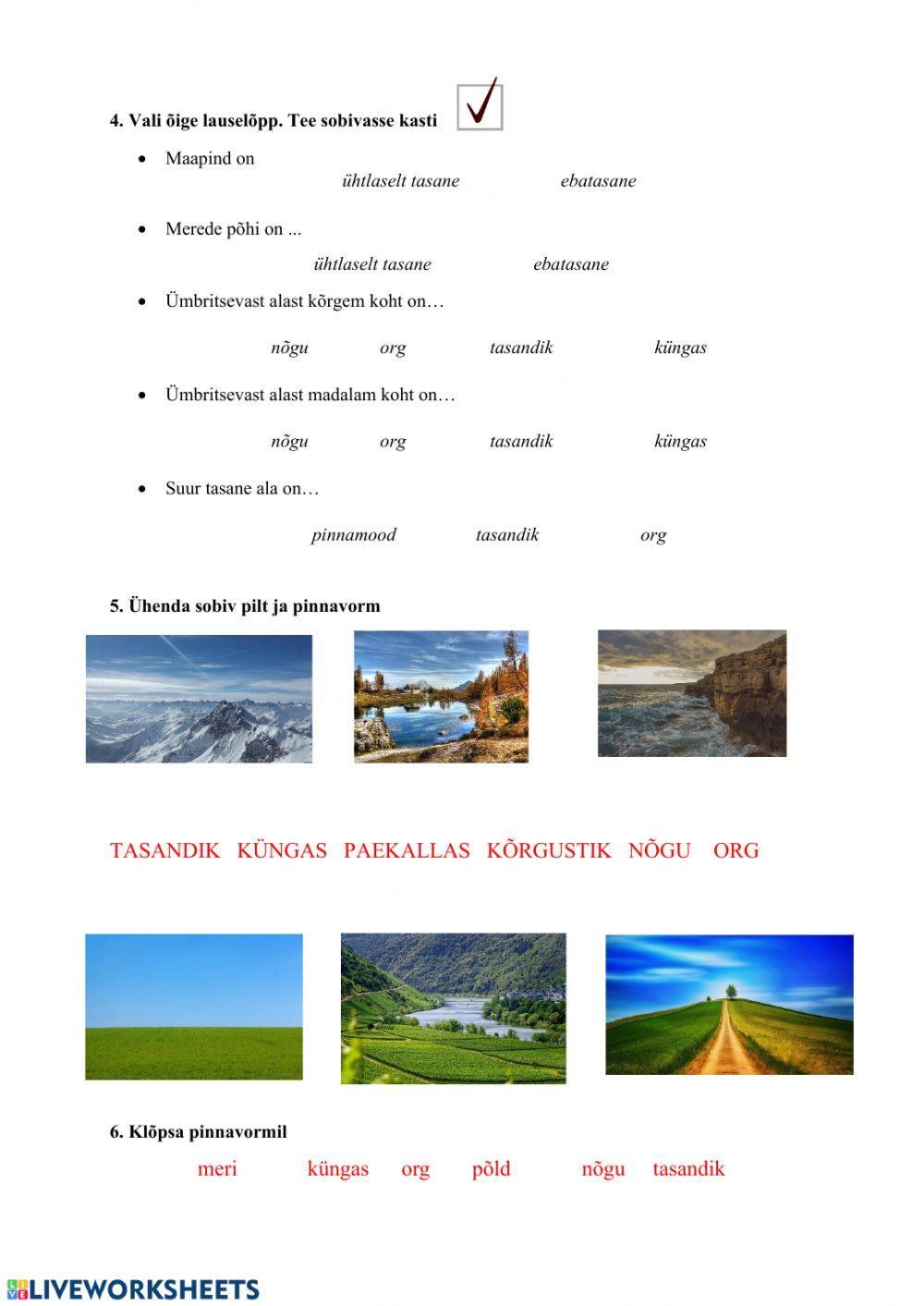 Pinnamood ja pinnavormid, iseseisev töö